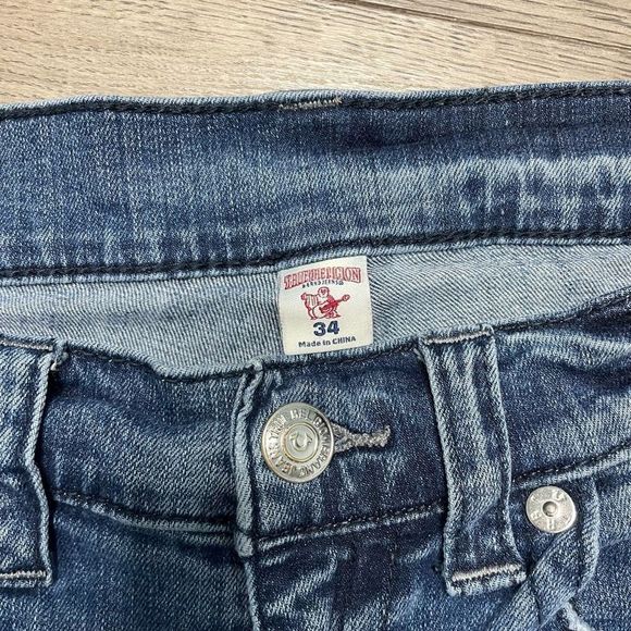 True Religion Mens Jeans Distressed Size 34 Slim Fit 27" Inseam - Picture 2 of 14